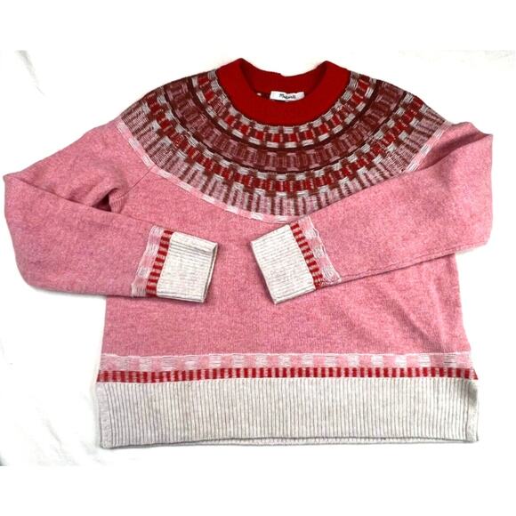 Madewell Sweater Womens Extra Small Pink Brown Cream Pullover Wool Blend Cottage - Picture 1 of 8